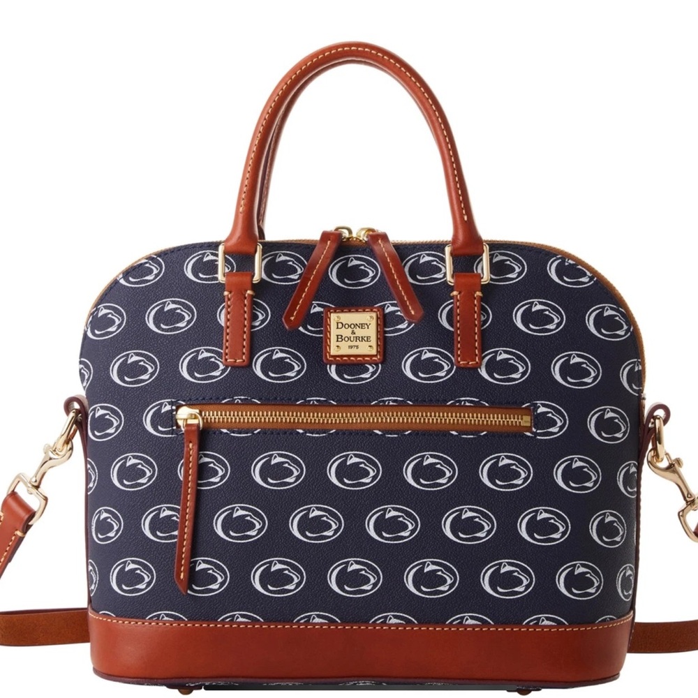 Dooney & Bourke PENN STATE Nittany Lions Navy Logo Dome Satchel with Brown Trim